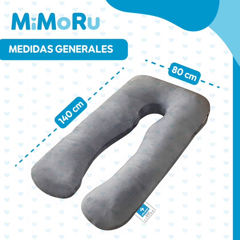 COJIN MATERNAL MIMORU LACTANCIA EMBARAZO ALMOHADA FORMA U 140X80CM GRIS - 4