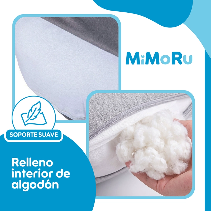 COJIN MATERNAL MIMORU LACTANCIA EMBARAZO ALMOHADA FORMA U 140X80CM GRIS - 6