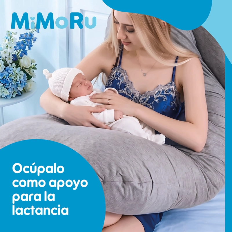 COJIN MATERNAL MIMORU LACTANCIA EMBARAZO ALMOHADA FORMA U 140X80CM GRIS - 8