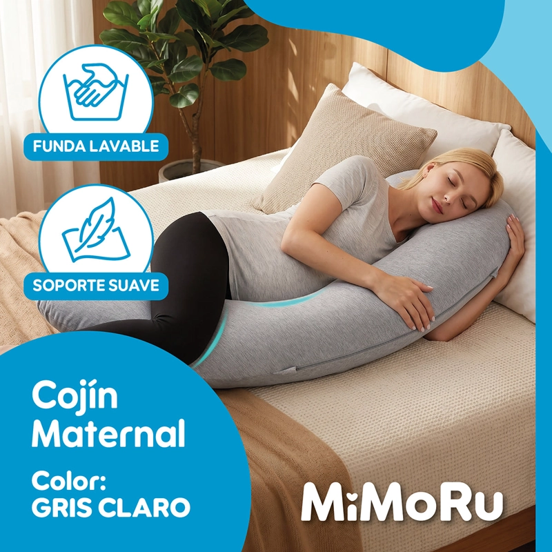 COJIN MATERNAL MIMORU LACTANCIA EMBARAZO ALMOHADA CURVA 102X71CM GRIS CLARO - 2