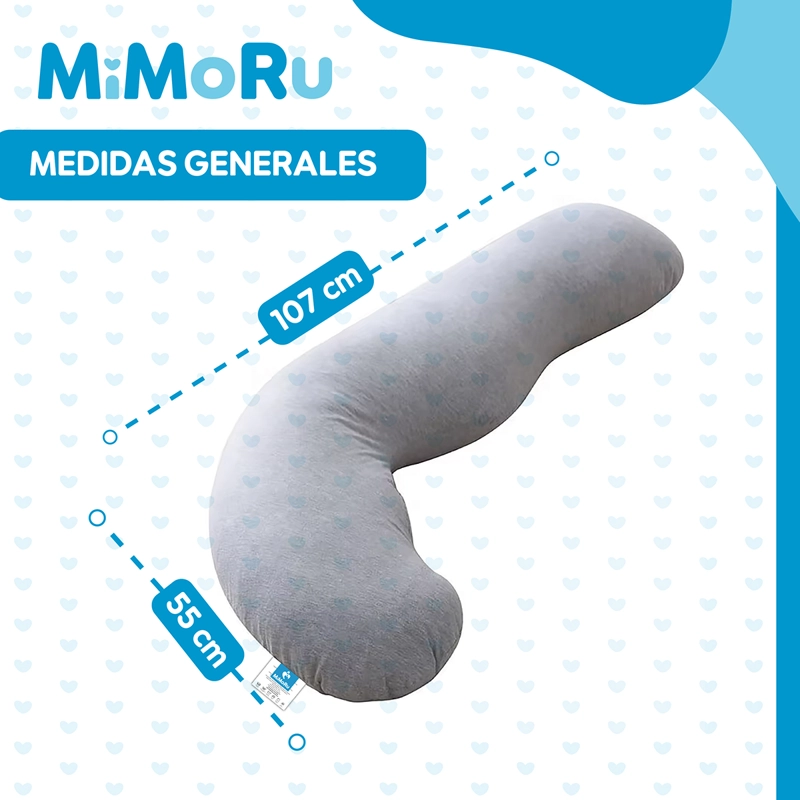 COJIN MATERNAL MIMORU LACTANCIA EMBARAZO ALMOHADA CURVA 102X71CM GRIS CLARO - 4