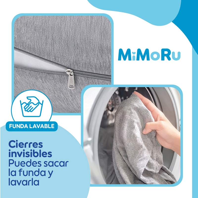 COJIN MATERNAL MIMORU LACTANCIA EMBARAZO ALMOHADA CURVA 102X71CM GRIS CLARO - 5