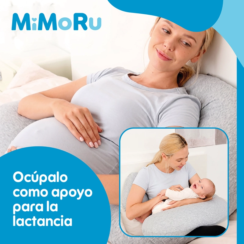 COJIN MATERNAL MIMORU LACTANCIA EMBARAZO ALMOHADA CURVA 102X71CM GRIS CLARO - 8