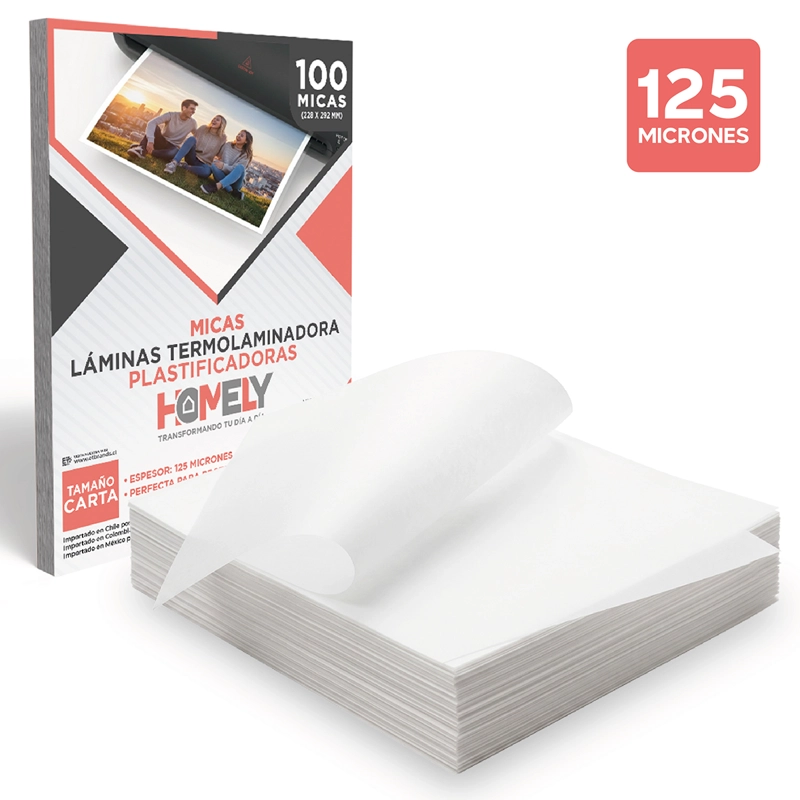 LAMINAS TERMOLAMINADORA CARTA 100 MICAS 125 MICRONES HOMELY PLASTIFICADORA - 1