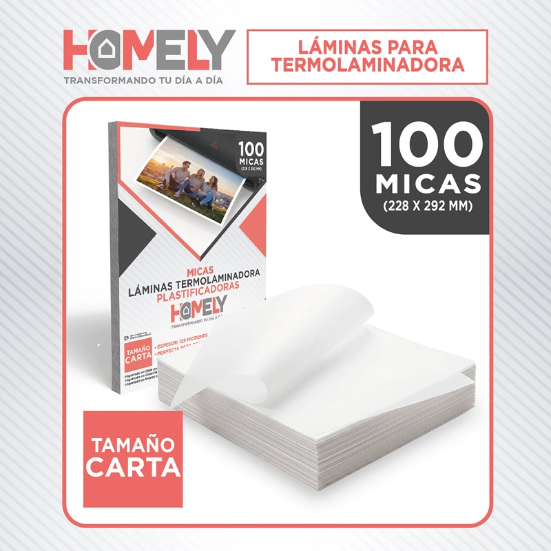 LAMINAS TERMOLAMINADORA CARTA 100 MICAS 125 MICRONES HOMELY PLASTIFICADORA - 2
