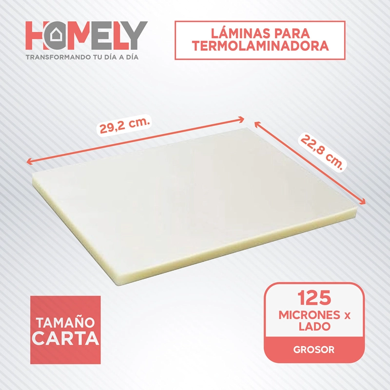 LAMINAS TERMOLAMINADORA CARTA 100 MICAS 125 MICRONES HOMELY PLASTIFICADORA - 3