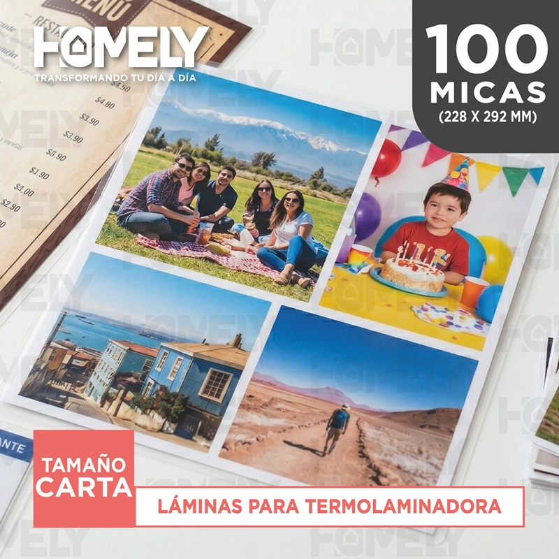 LAMINAS TERMOLAMINADORA CARTA 100 MICAS 125 MICRONES HOMELY PLASTIFICADORA - 9
