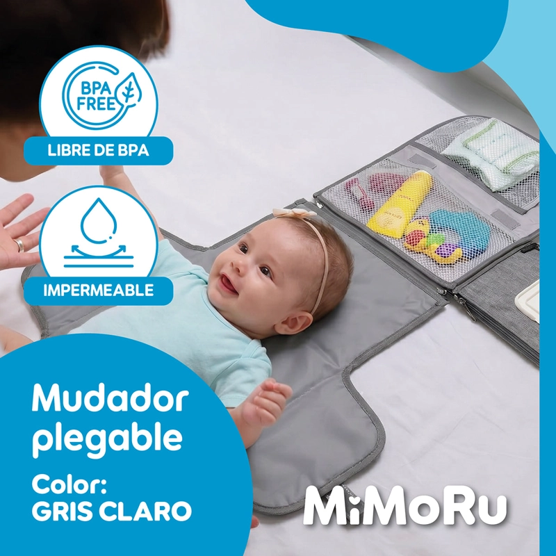 MUDADOR PORTATIL PLEGABLE MIMORU BEBE  IMPERMEABLE CAMBIADOR PLEGABLE GRIS - 2