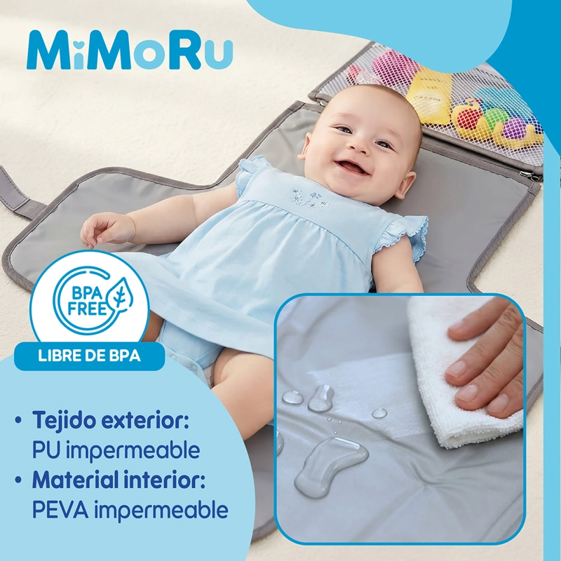 MUDADOR PORTATIL PLEGABLE MIMORU BEBE  IMPERMEABLE CAMBIADOR PLEGABLE GRIS - 3