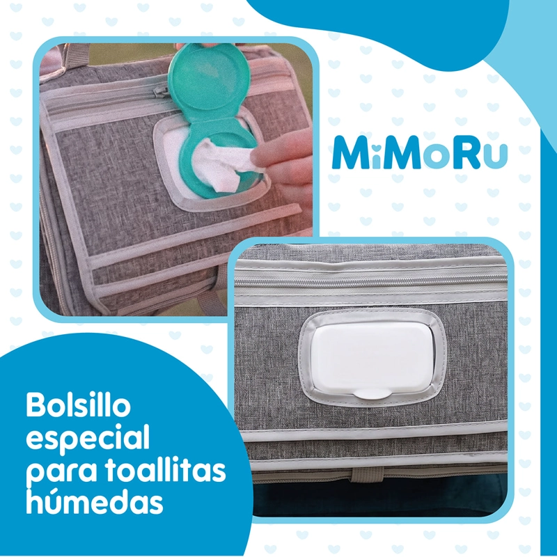 MUDADOR PORTATIL PLEGABLE MIMORU BEBE  IMPERMEABLE CAMBIADOR PLEGABLE GRIS - 4