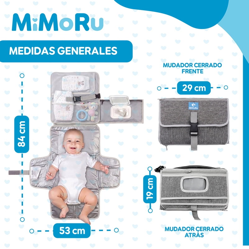 MUDADOR PORTATIL PLEGABLE MIMORU BEBE  IMPERMEABLE CAMBIADOR PLEGABLE GRIS - 6