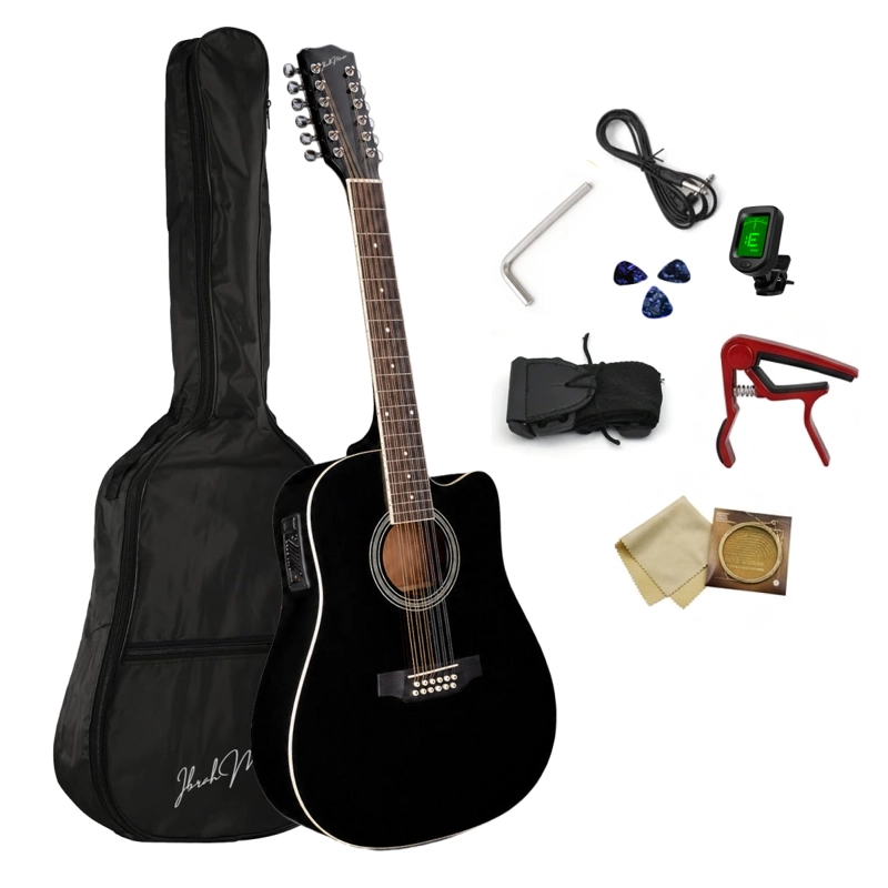 GUITARRA ELECTROACUSTICA 12 CUERDAS IBRAH MUSIC 41 PULGADAS NEGRA PACK - 1