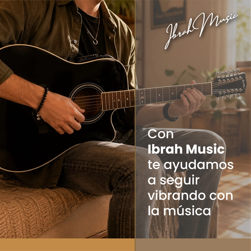 GUITARRA ELECTROACUSTICA 12 CUERDAS IBRAH MUSIC 41 PULGADAS NEGRA PACK - 10