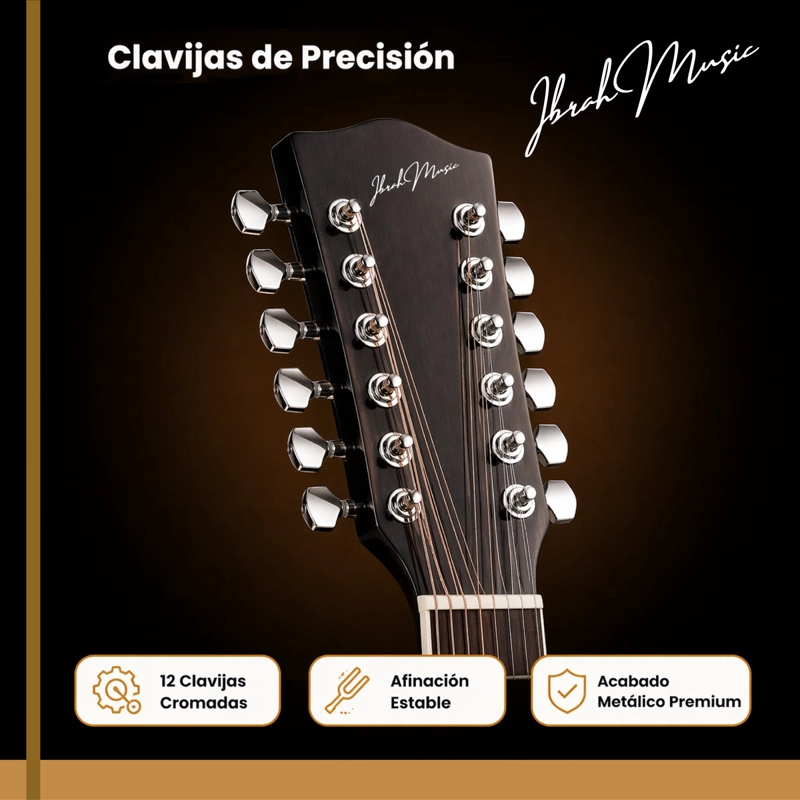 GUITARRA ELECTROACUSTICA 12 CUERDAS IBRAH MUSIC 41 PULGADAS NEGRA PACK - 6