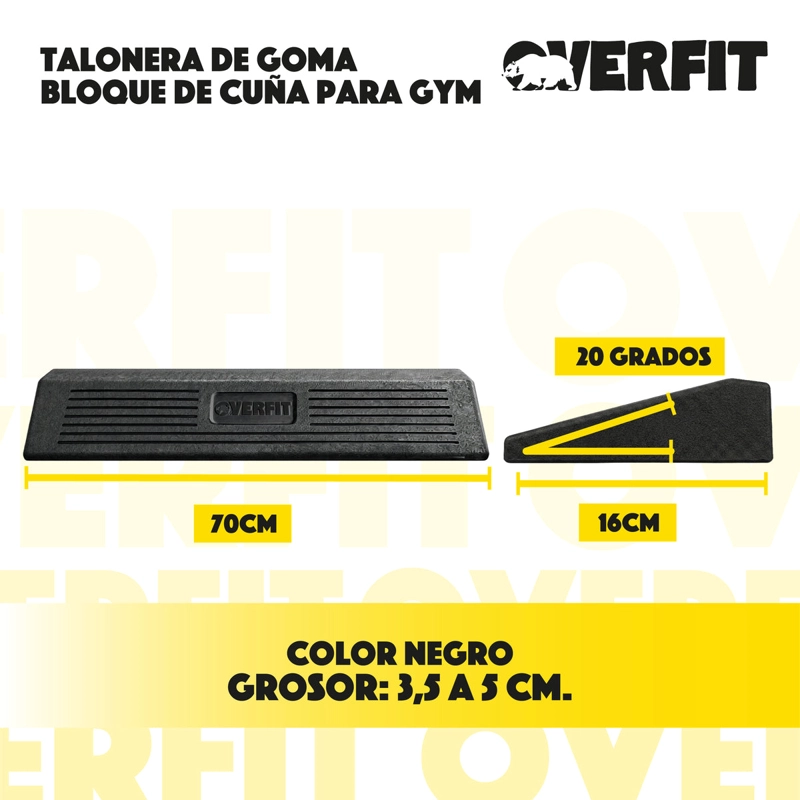 CUÑA TALONERA GOMA OVERFIT SENTADILLA 20 GRADOS 70CM BASE ANTIDESLIZANTE NEGRO - 3