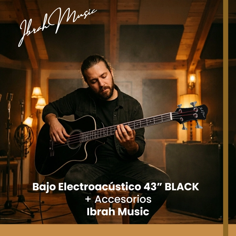 BAJO ELECTROACUSTICO IBRAH MUSIC 43 PULGADAS NEGRO PACK ACCESORIOS COMPLETO - 10