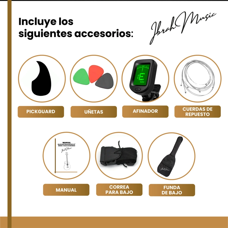 BAJO ELECTROACUSTICO IBRAH MUSIC 43 PULGADAS NEGRO PACK ACCESORIOS COMPLETO - 8
