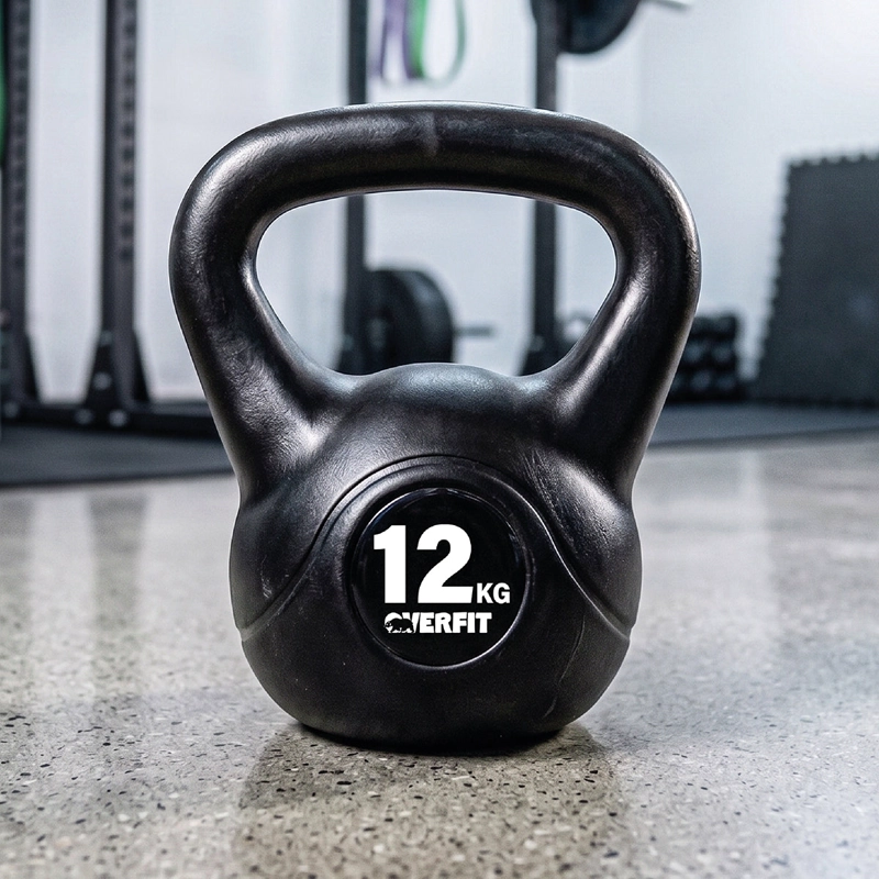 PESA RUSA KETTLEBELL 12KG OVERFIT PVC CEMENTO ENTRENAMIENTO FUNCIONAL CROSSFIT NEGRA - 1