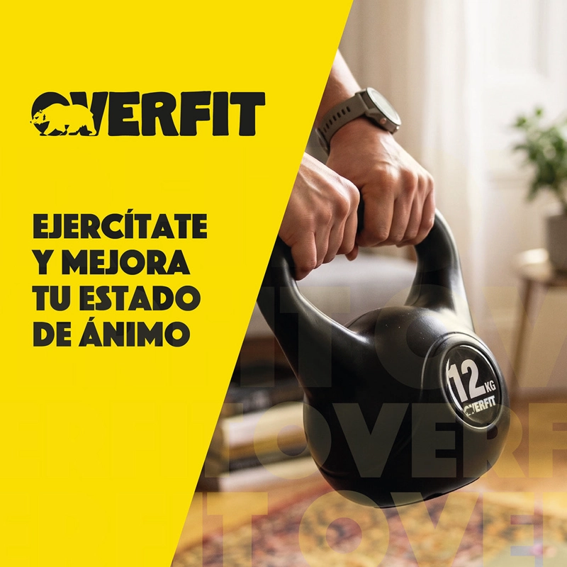 PESA RUSA KETTLEBELL 12KG OVERFIT PVC CEMENTO ENTRENAMIENTO FUNCIONAL CROSSFIT NEGRA - 10