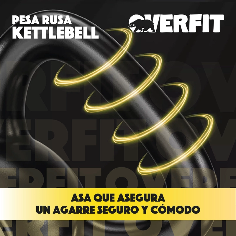 PESA RUSA KETTLEBELL 12KG OVERFIT PVC CEMENTO ENTRENAMIENTO FUNCIONAL CROSSFIT NEGRA - 5