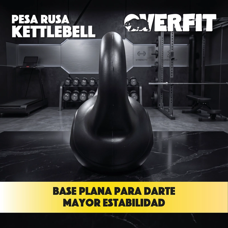 PESA RUSA KETTLEBELL 12KG OVERFIT PVC CEMENTO ENTRENAMIENTO FUNCIONAL CROSSFIT NEGRA - 6