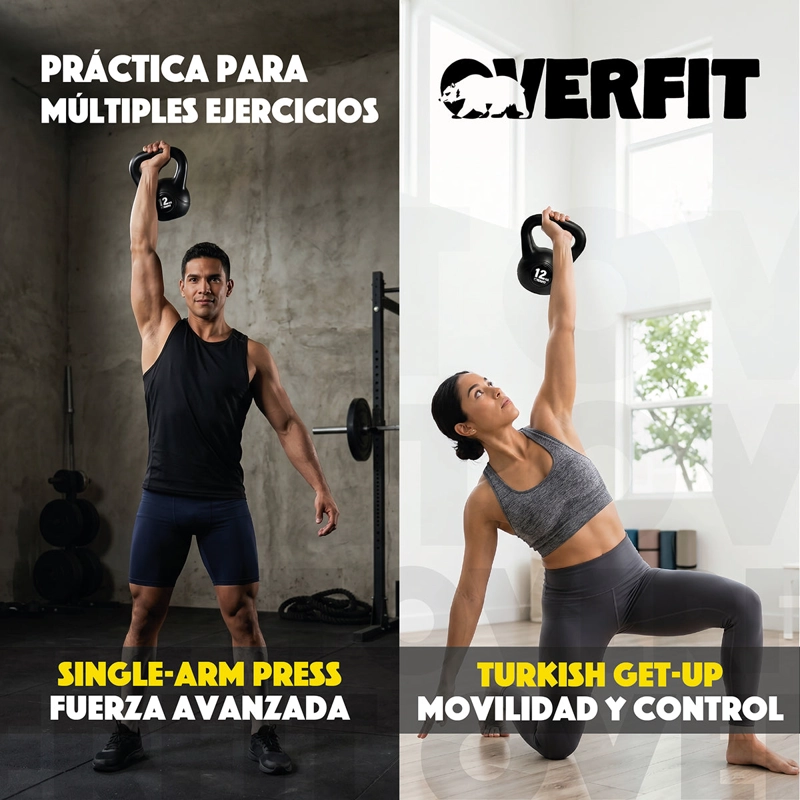 PESA RUSA KETTLEBELL 12KG OVERFIT PVC CEMENTO ENTRENAMIENTO FUNCIONAL CROSSFIT NEGRA - 8
