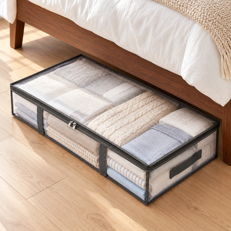 SET 2 BOLSAS ORGANIZADORAS BAJO CAMA HOMELY 52L MALLA TRANSPARENTE PLEGABLES - 1