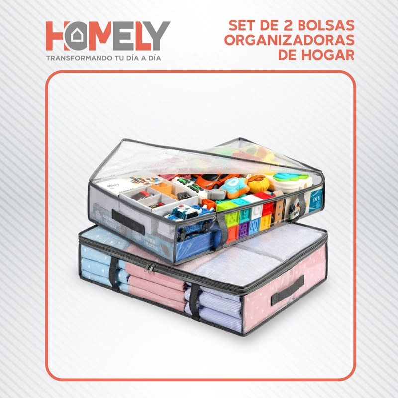 SET 2 BOLSAS ORGANIZADORAS BAJO CAMA HOMELY 52L MALLA TRANSPARENTE PLEGABLES - 2