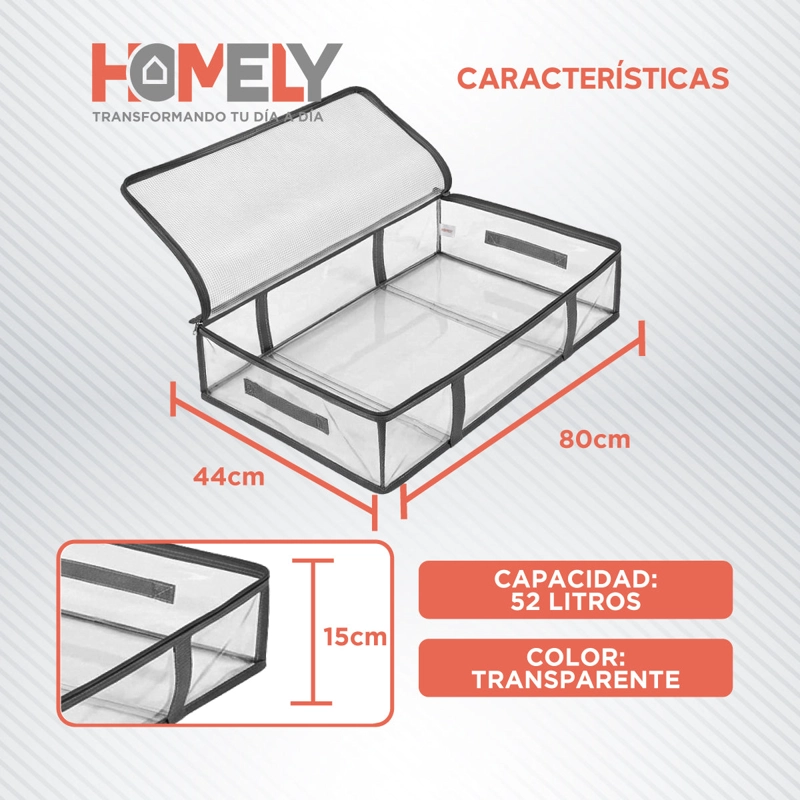 SET 2 BOLSAS ORGANIZADORAS BAJO CAMA HOMELY 52L MALLA TRANSPARENTE PLEGABLES - 3
