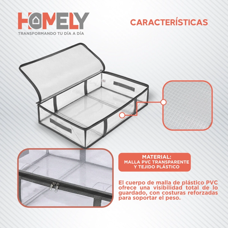 SET 2 BOLSAS ORGANIZADORAS BAJO CAMA HOMELY 52L MALLA TRANSPARENTE PLEGABLES - 4