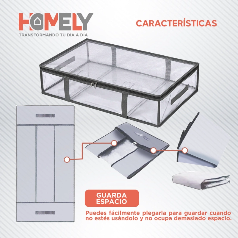 SET 2 BOLSAS ORGANIZADORAS BAJO CAMA HOMELY 52L MALLA TRANSPARENTE PLEGABLES - 5
