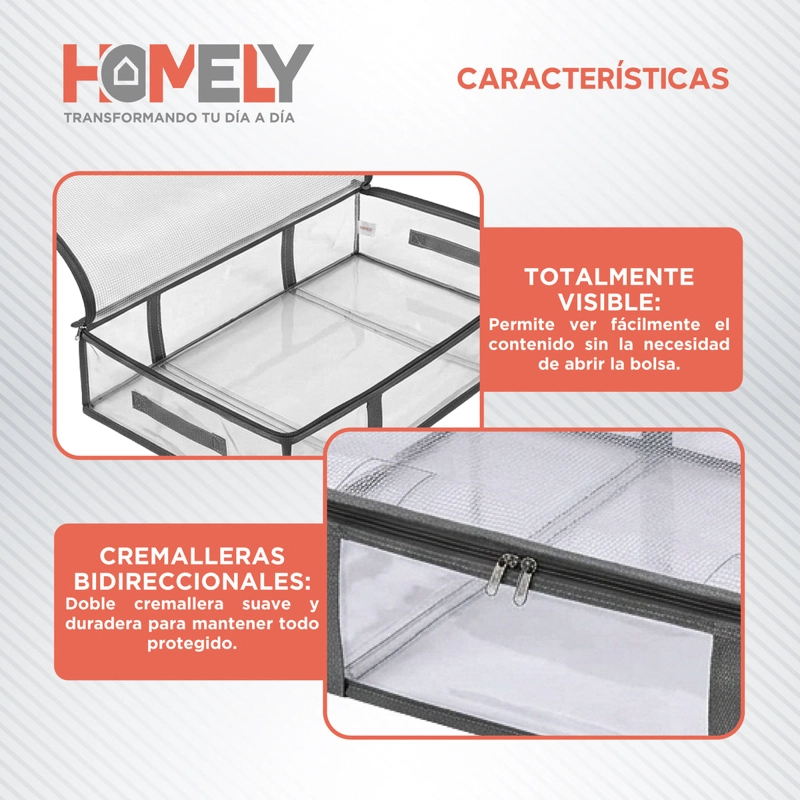 SET 2 BOLSAS ORGANIZADORAS BAJO CAMA HOMELY 52L MALLA TRANSPARENTE PLEGABLES - 6