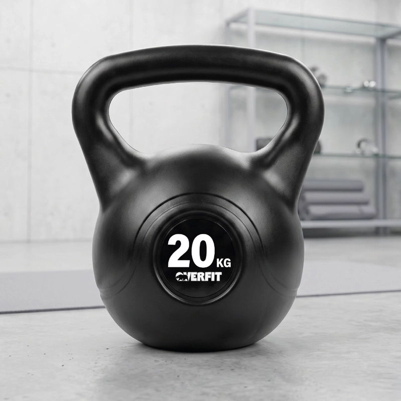 PESA RUSA KETTLEBELL 20KG OVERFIT PVC CEMENTO ENTRENAMIENTO FUNCIONAL CROSSFIT NEGRA - 1