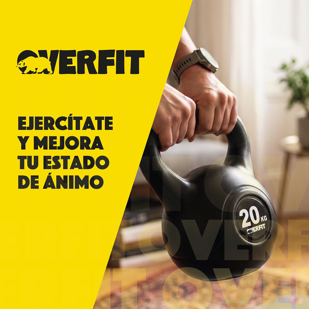 PESA RUSA KETTLEBELL 20KG OVERFIT PVC CEMENTO ENTRENAMIENTO FUNCIONAL CROSSFIT NEGRA - 10