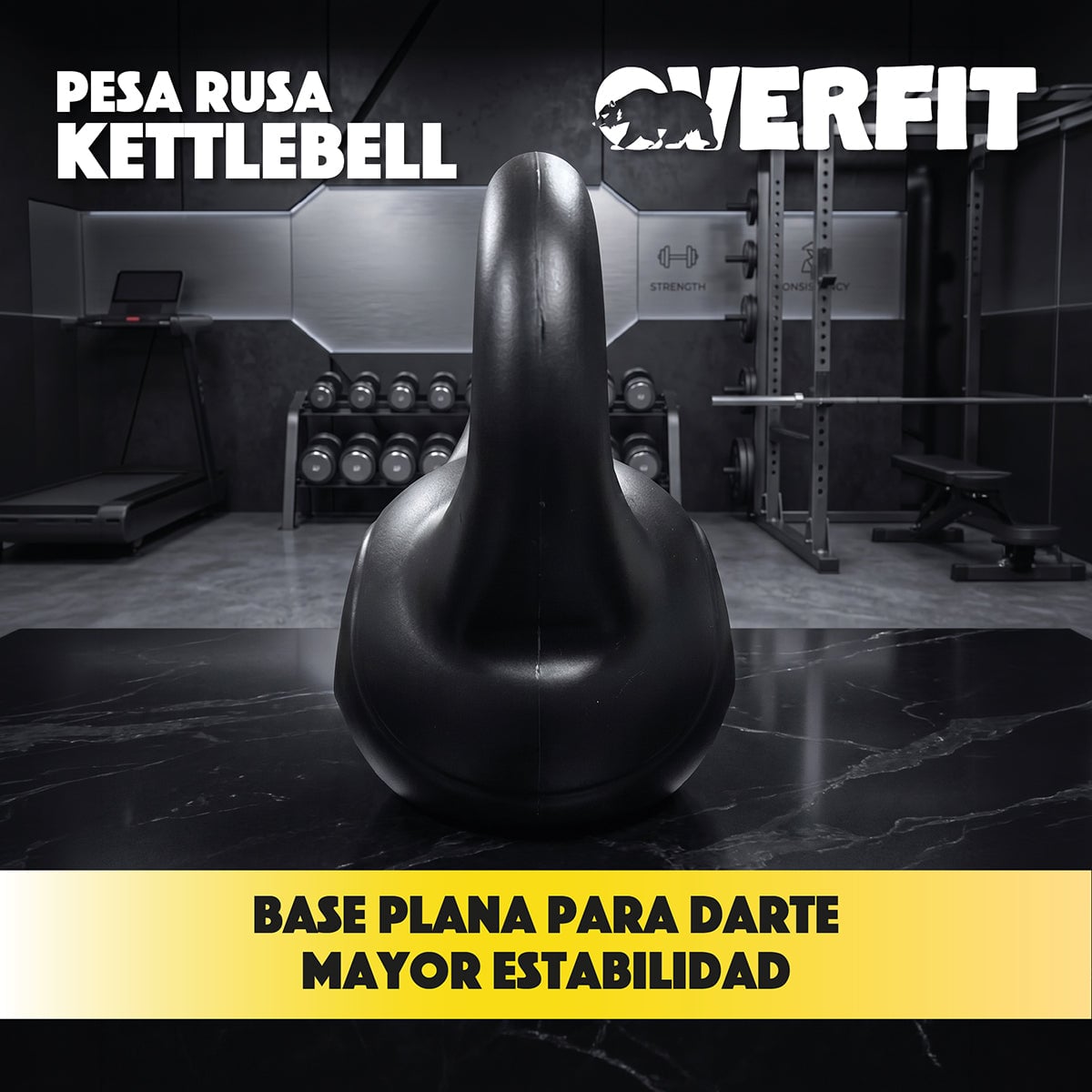PESA RUSA KETTLEBELL 20KG OVERFIT PVC CEMENTO ENTRENAMIENTO FUNCIONAL CROSSFIT NEGRA - 6