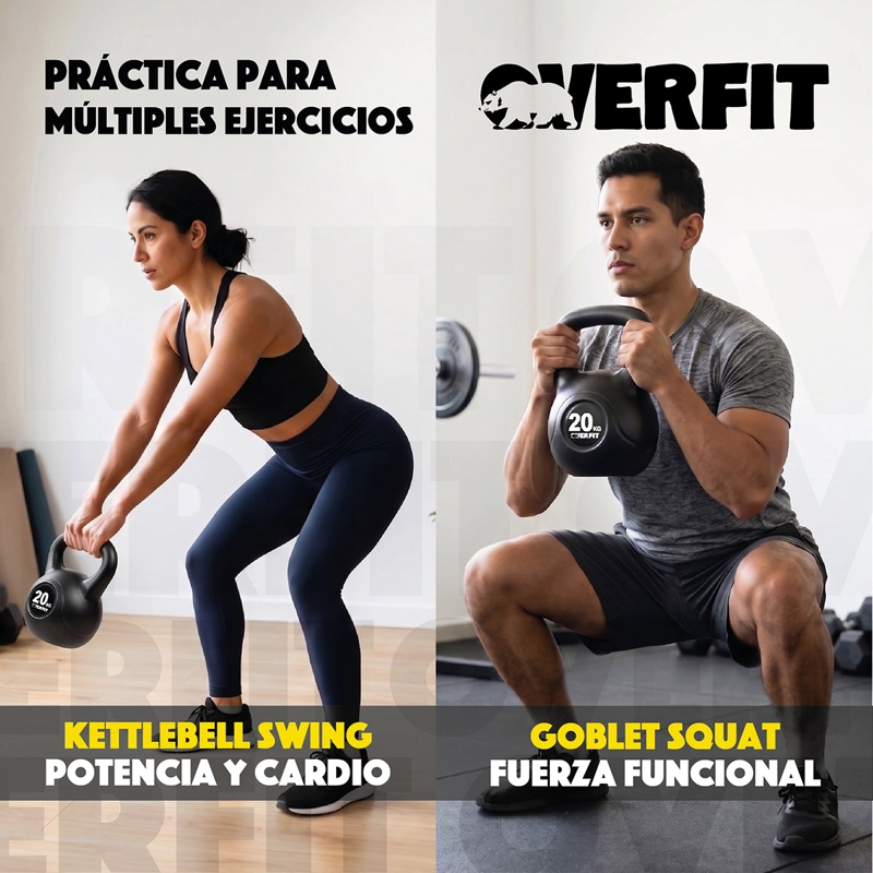 PESA RUSA KETTLEBELL 20KG OVERFIT PVC CEMENTO ENTRENAMIENTO FUNCIONAL CROSSFIT NEGRA - 7