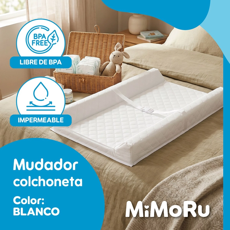 MUDADOR BEBE  ANATOMICO PORTATIL MIMORU IMPERMEABLE COLCHONETA CAMBIADOR BLANCO - 2