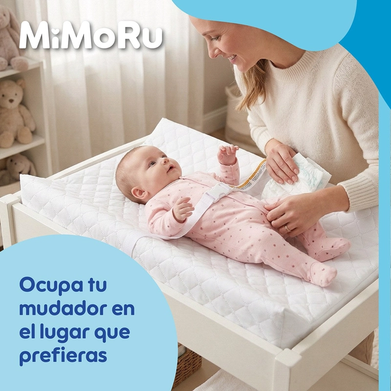 MUDADOR BEBE  ANATOMICO PORTATIL MIMORU IMPERMEABLE COLCHONETA CAMBIADOR BLANCO - 9