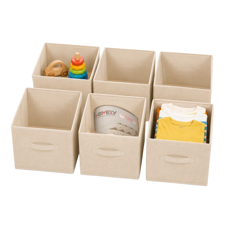 SET 6 CAJAS ORGANIZADORAS CUBO PLEGABLES HOMELY BEIGE ROPA CLOSET APILABLES - 1