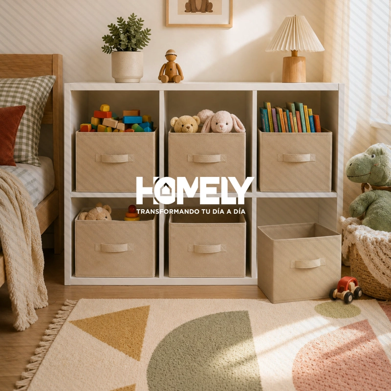 SET 6 CAJAS ORGANIZADORAS CUBO PLEGABLES HOMELY BEIGE ROPA CLOSET APILABLES - 10