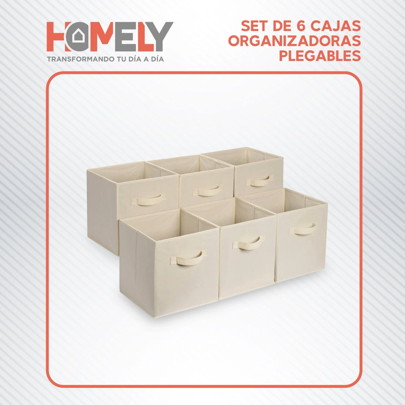 SET 6 CAJAS ORGANIZADORAS CUBO PLEGABLES HOMELY BEIGE ROPA CLOSET APILABLES - 2