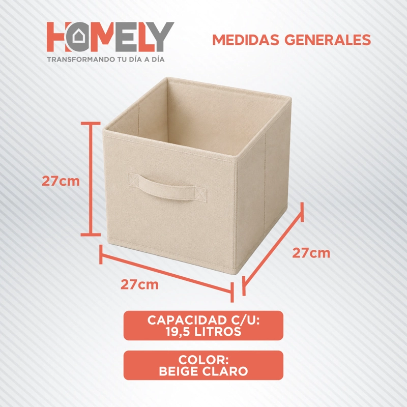 SET 6 CAJAS ORGANIZADORAS CUBO PLEGABLES HOMELY BEIGE ROPA CLOSET APILABLES - 3
