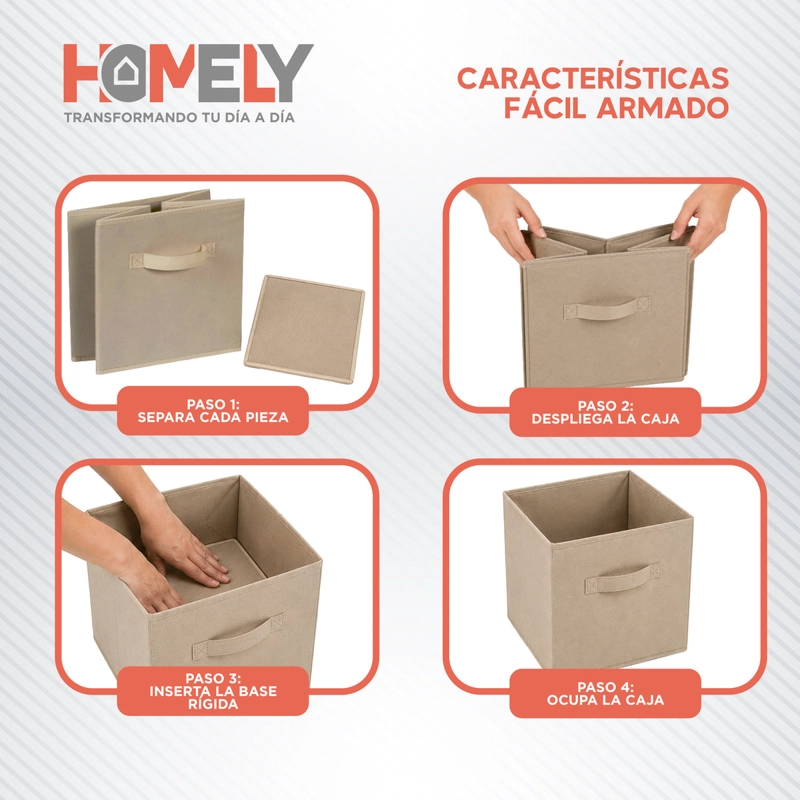 SET 6 CAJAS ORGANIZADORAS CUBO PLEGABLES HOMELY BEIGE ROPA CLOSET APILABLES - 4