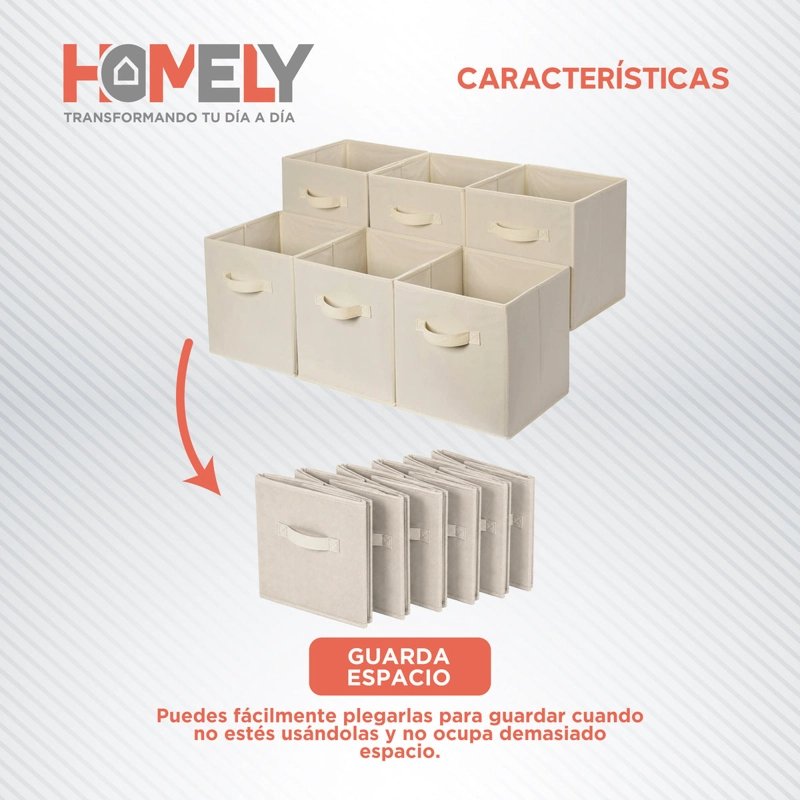 SET 6 CAJAS ORGANIZADORAS CUBO PLEGABLES HOMELY BEIGE ROPA CLOSET APILABLES - 5