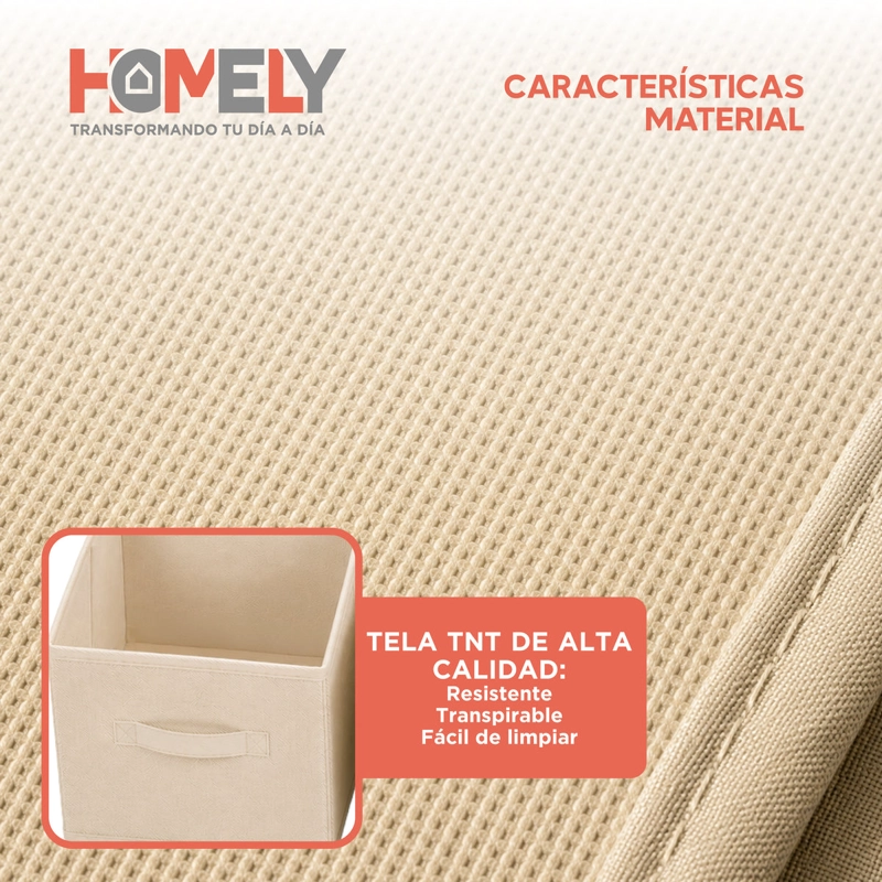 SET 6 CAJAS ORGANIZADORAS CUBO PLEGABLES HOMELY BEIGE ROPA CLOSET APILABLES - 6