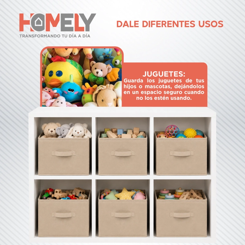 SET 6 CAJAS ORGANIZADORAS CUBO PLEGABLES HOMELY BEIGE ROPA CLOSET APILABLES - 7