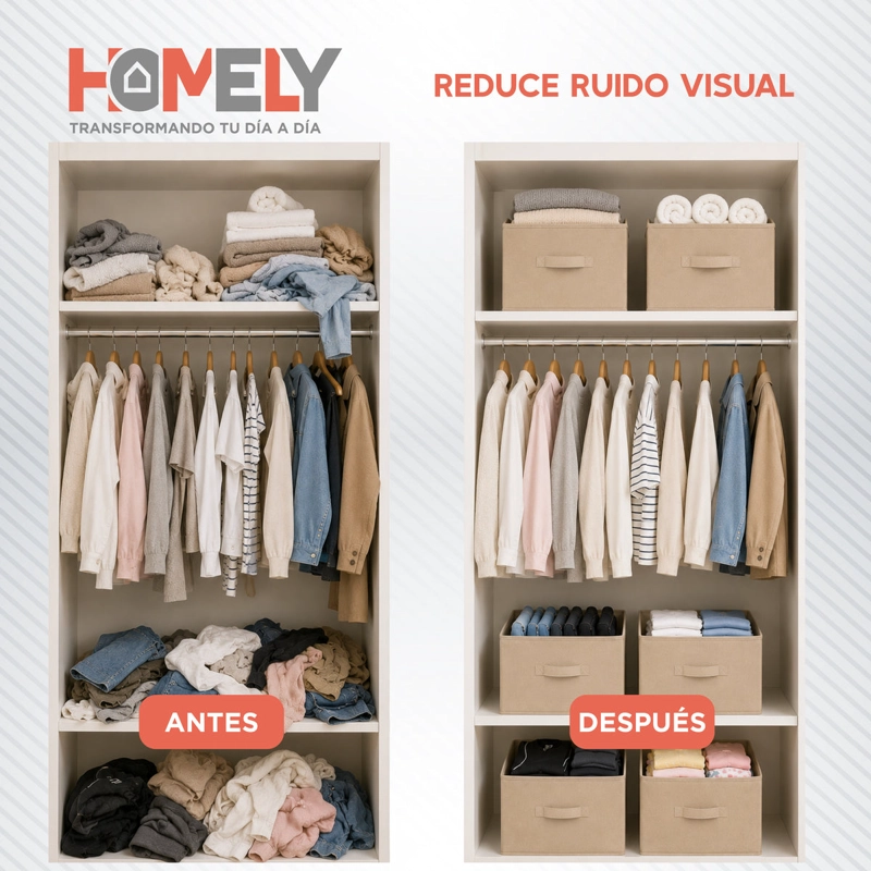 SET 6 CAJAS ORGANIZADORAS CUBO PLEGABLES HOMELY BEIGE ROPA CLOSET APILABLES - 8