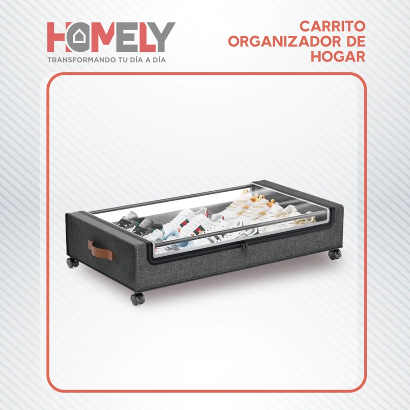 CARRITO ORGANIZADOR BAJO CAMA HOMELY 48L CON RUEDAS PLEGABLE ROPA TEXTILES - 2