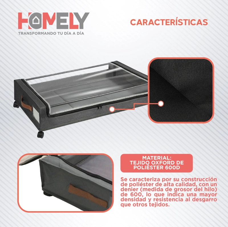 CARRITO ORGANIZADOR BAJO CAMA HOMELY 48L CON RUEDAS PLEGABLE ROPA TEXTILES - 4