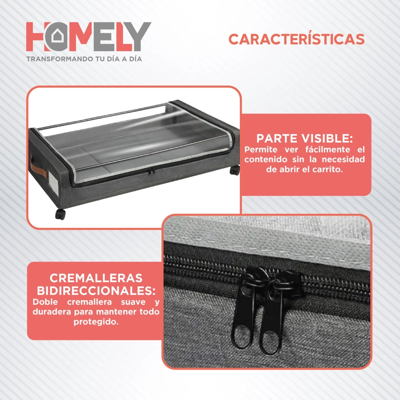 CARRITO ORGANIZADOR BAJO CAMA HOMELY 48L CON RUEDAS PLEGABLE ROPA TEXTILES - 6